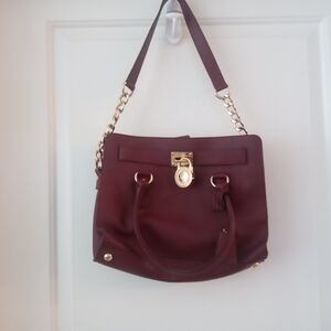 Michael Kors Leather Burgundy "Hamilton" Satchel/Shoulder Bag
